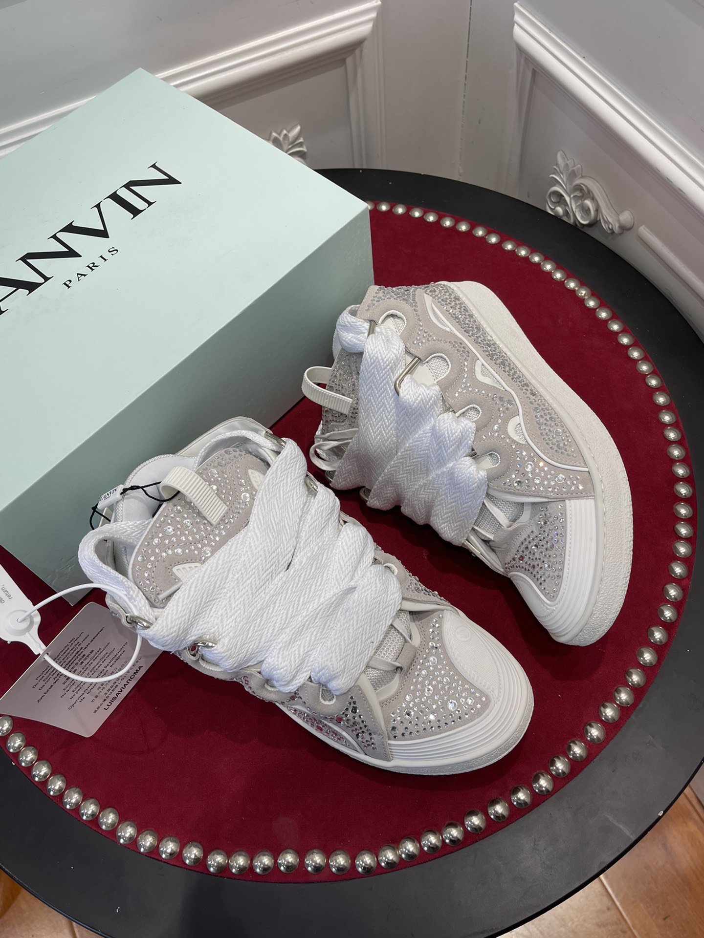 Lanvin Curb Sneaker White Rhinestone FMSKRK11STRAP22