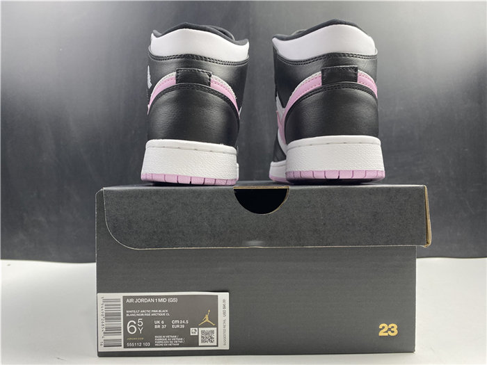 Jordan1 Mid White Black Light Arctic Pink 555112-103