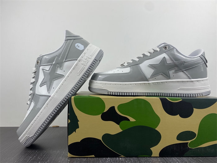 a bathing ape bape sta patent leather white grey 1i70-191-022