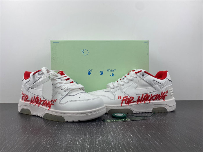 OFF-WHITE Out Of Office &quotOOO" Low Tops For Walking White White Red FW21 OMIA189F21LEA0030125