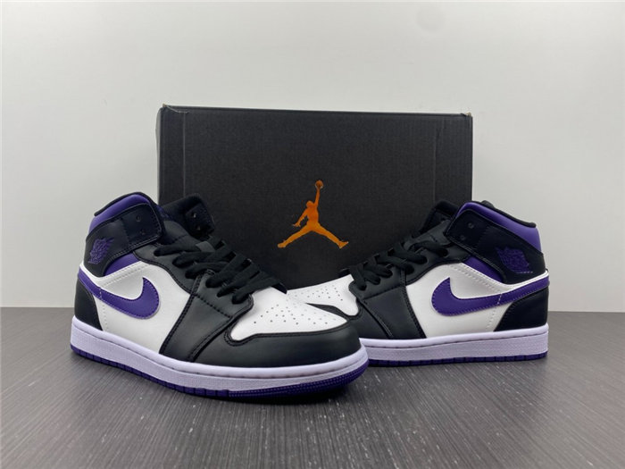 Jordan1 Mid White Black Purple 554724-095