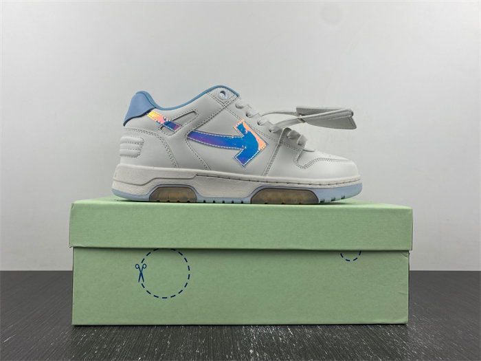 OFF-WHITE Out Of Office OOO Low Tops White Iridescent Blue OMIA189F21LEA0030181