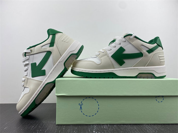 OFF-WHITE Out Of Office "OOO" Low Tops White Green 2021 OMIA189R21LEA0010155