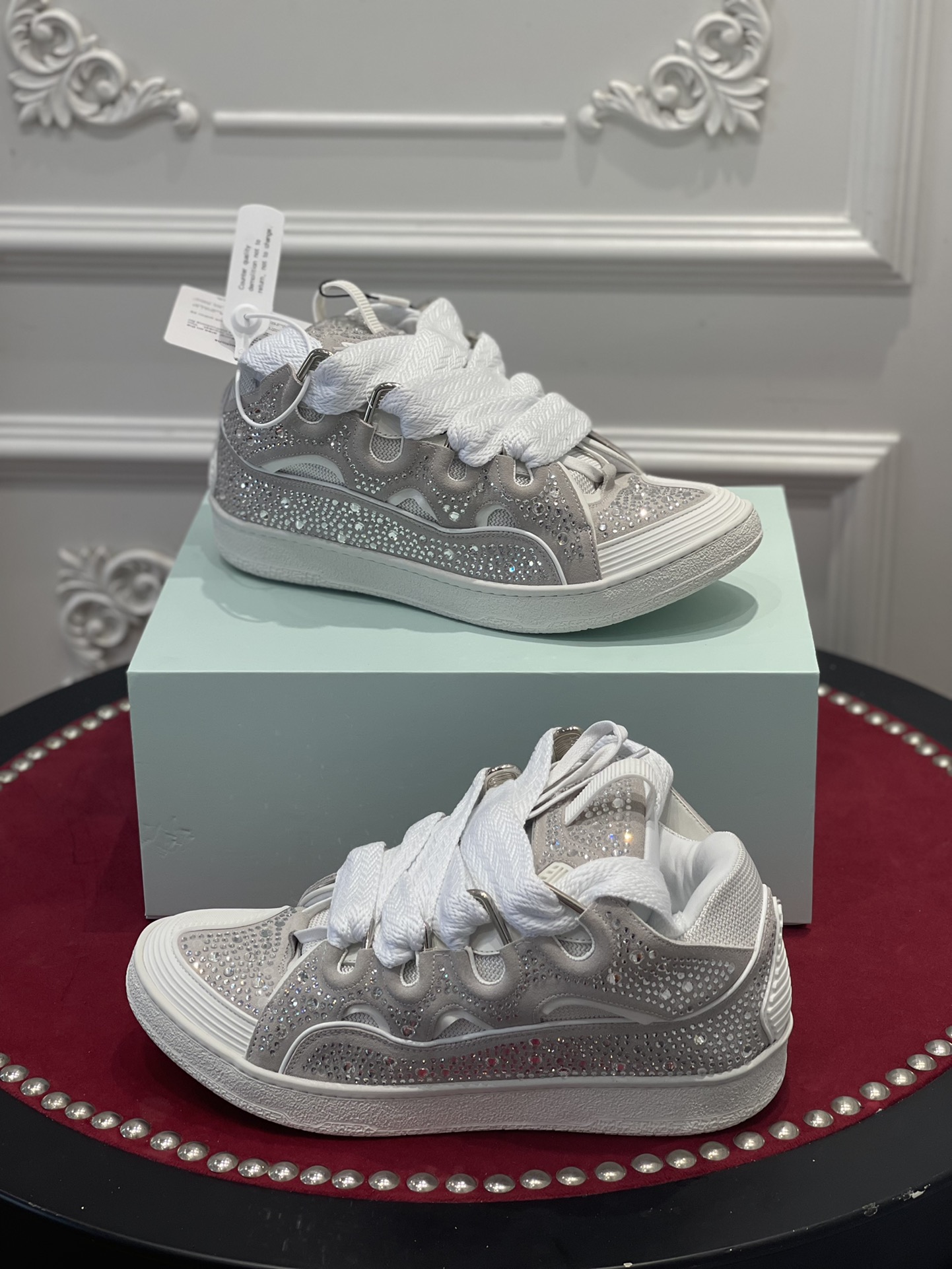 Lanvin Curb Sneaker White Rhinestone FMSKRK11STRAP22