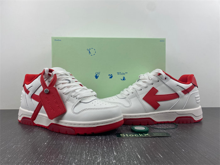 OFF-WHITE Out Of Office &quotOOO" Low Tops White Red OMIA189S22LEA0010125