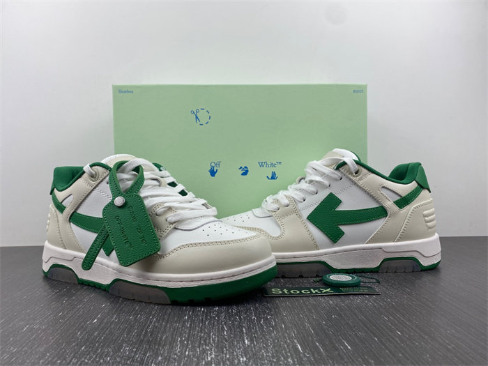 OFF-WHITE Out Of Office &quotOOO" Low Tops White Green 2021 OMIA189R21LEA0010155