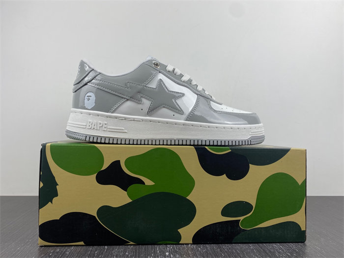 a bathing ape bape sta patent leather white grey 1i70-191-022