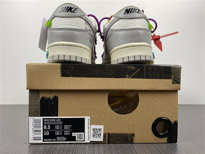 nike dunk low off-white lot 45 dm1602-101