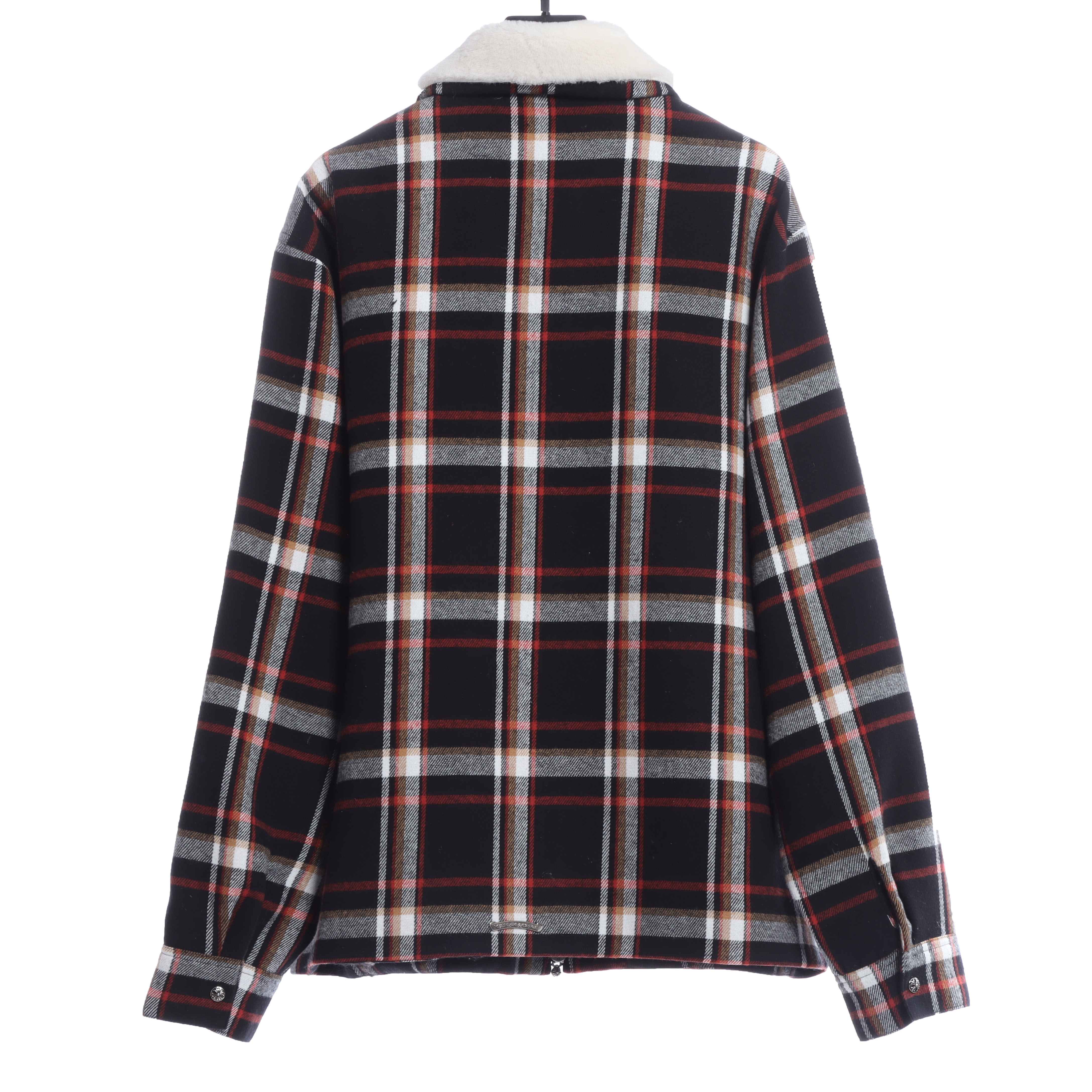 Chorme Sherpa Collar Plaid Jacket 2022 Black Red