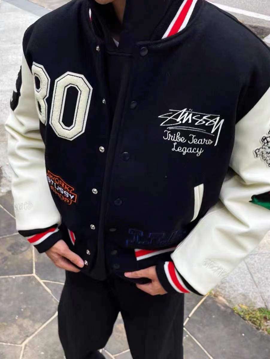 STUSSY 80 Heavyweight Paneled Baseball Jacket