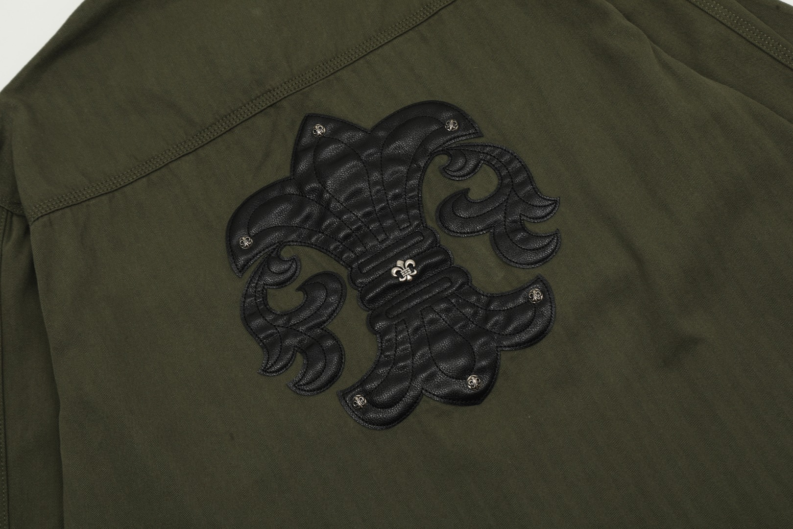 Chrome Hearts embroidered washed denim shirt jacket in military green