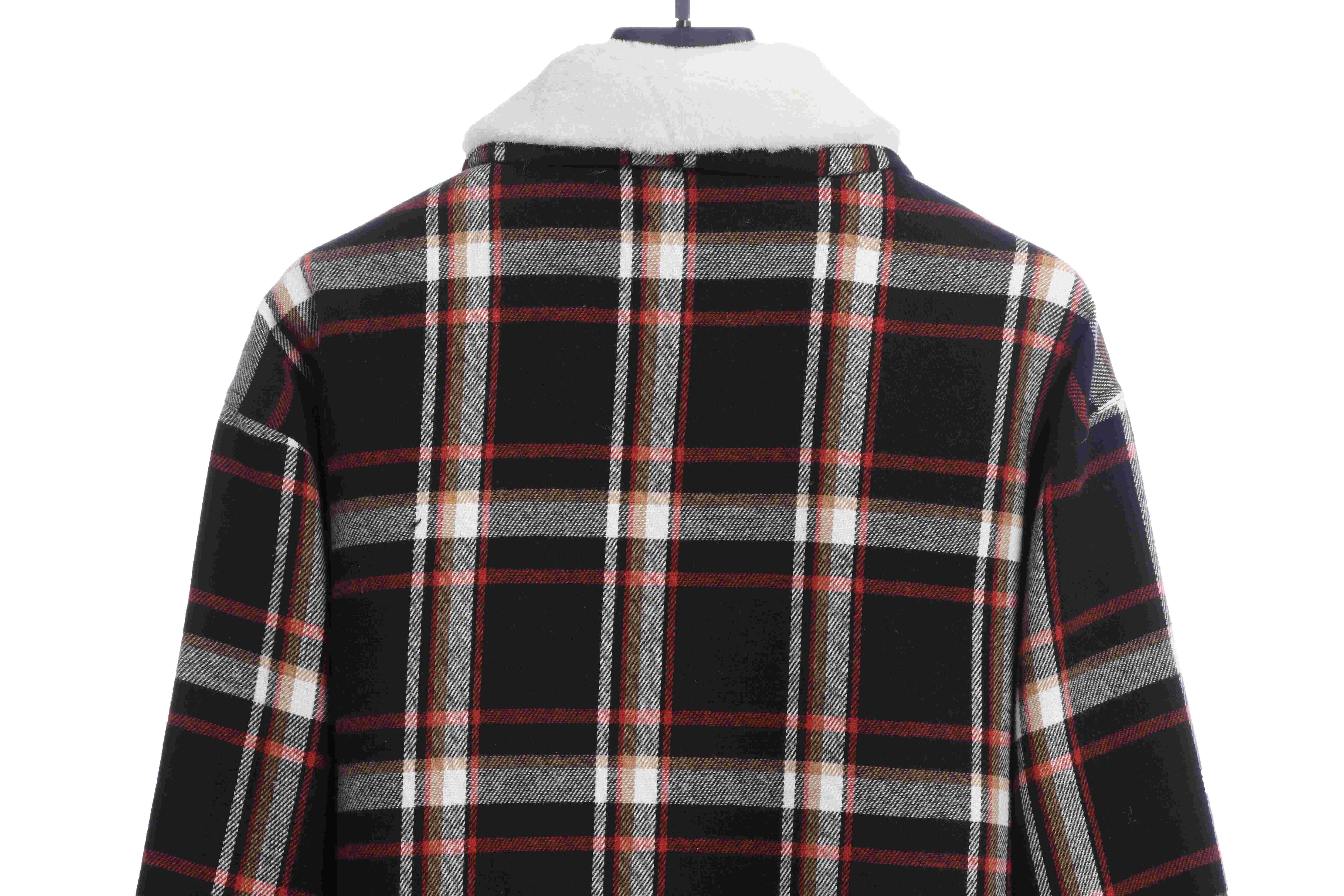 Chorme Sherpa Collar Plaid Jacket 2022 Black Red