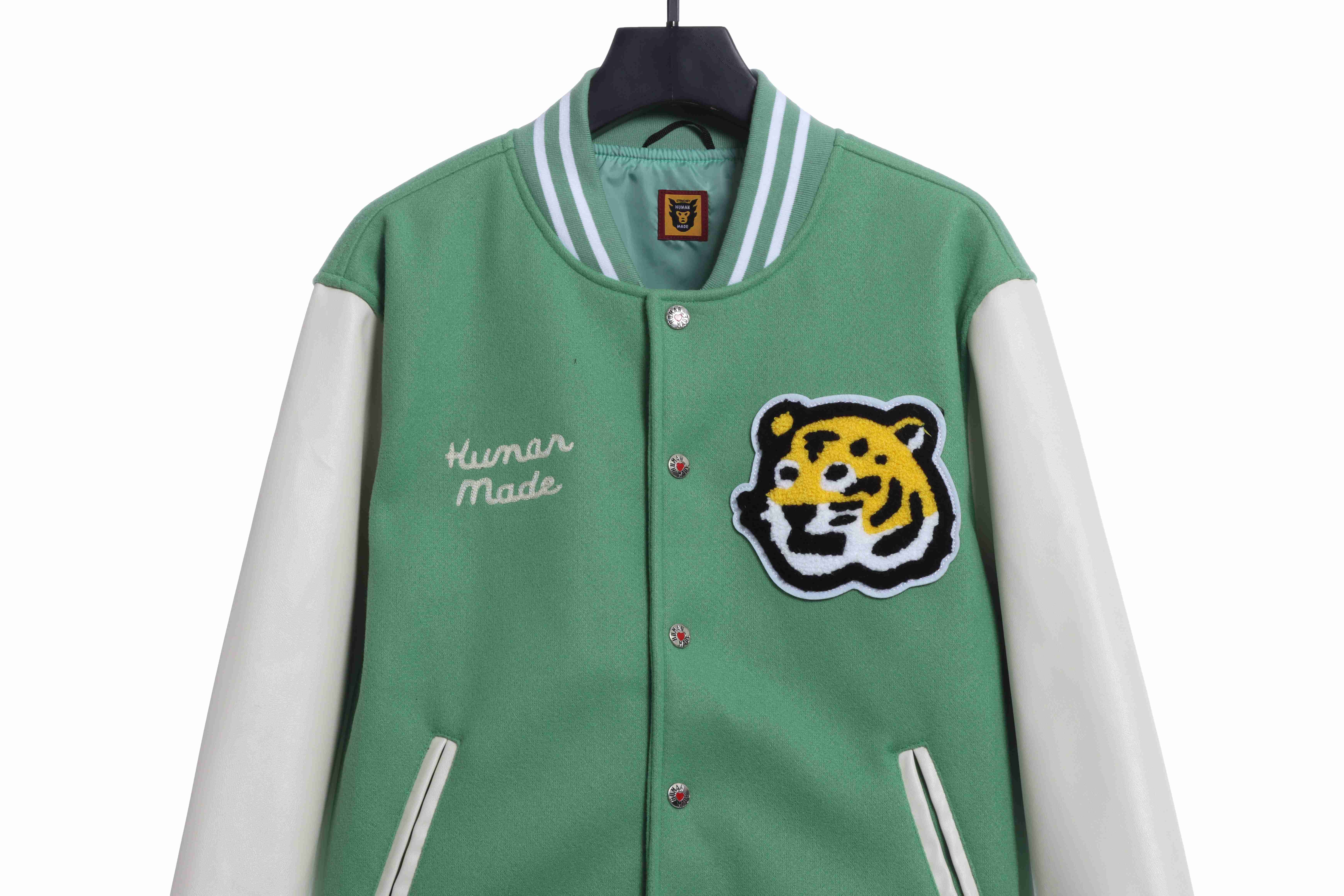 Human Made Tiger head embroidered leather sleeve splicing baseball Jacket 2022