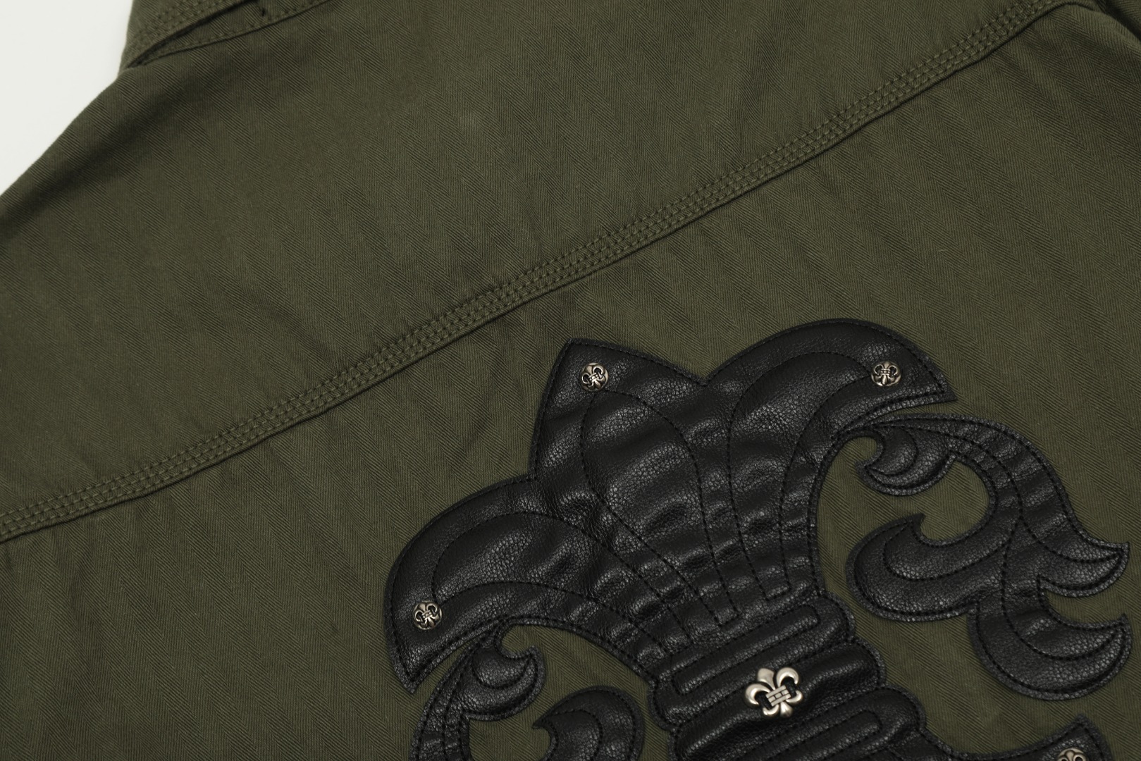 Chrome Hearts embroidered washed denim shirt jacket in military green