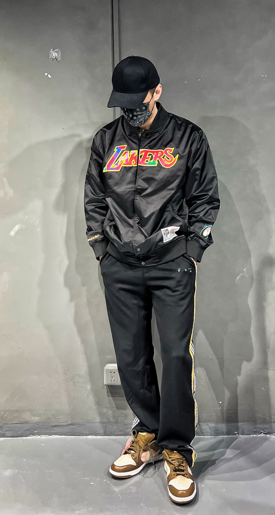 Takashi Murakami ComplexCon X LA Lakers M&N Satin Jacket Black