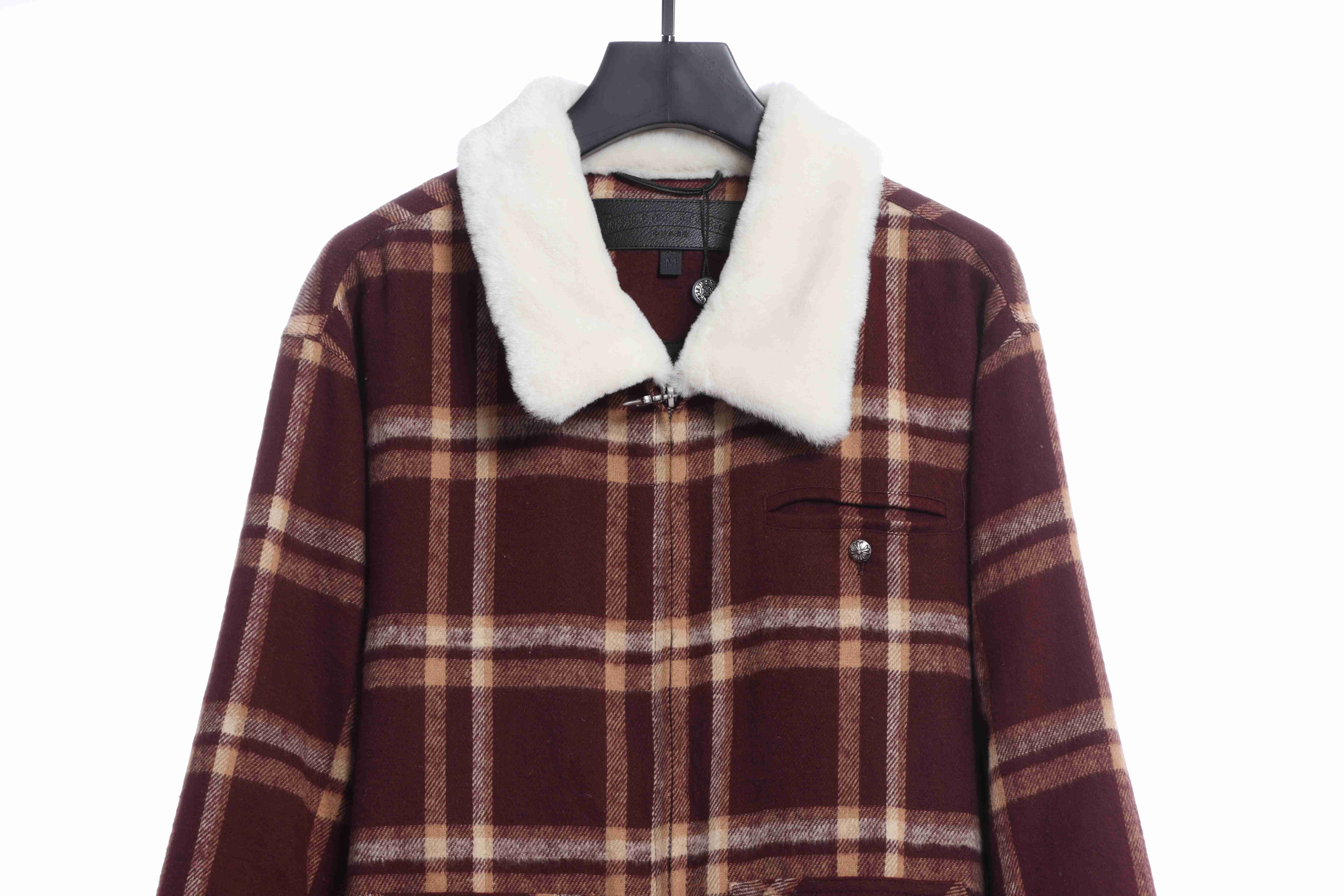 Chorme Sherpa Collar Plaid Jacket 2022 Orange Red