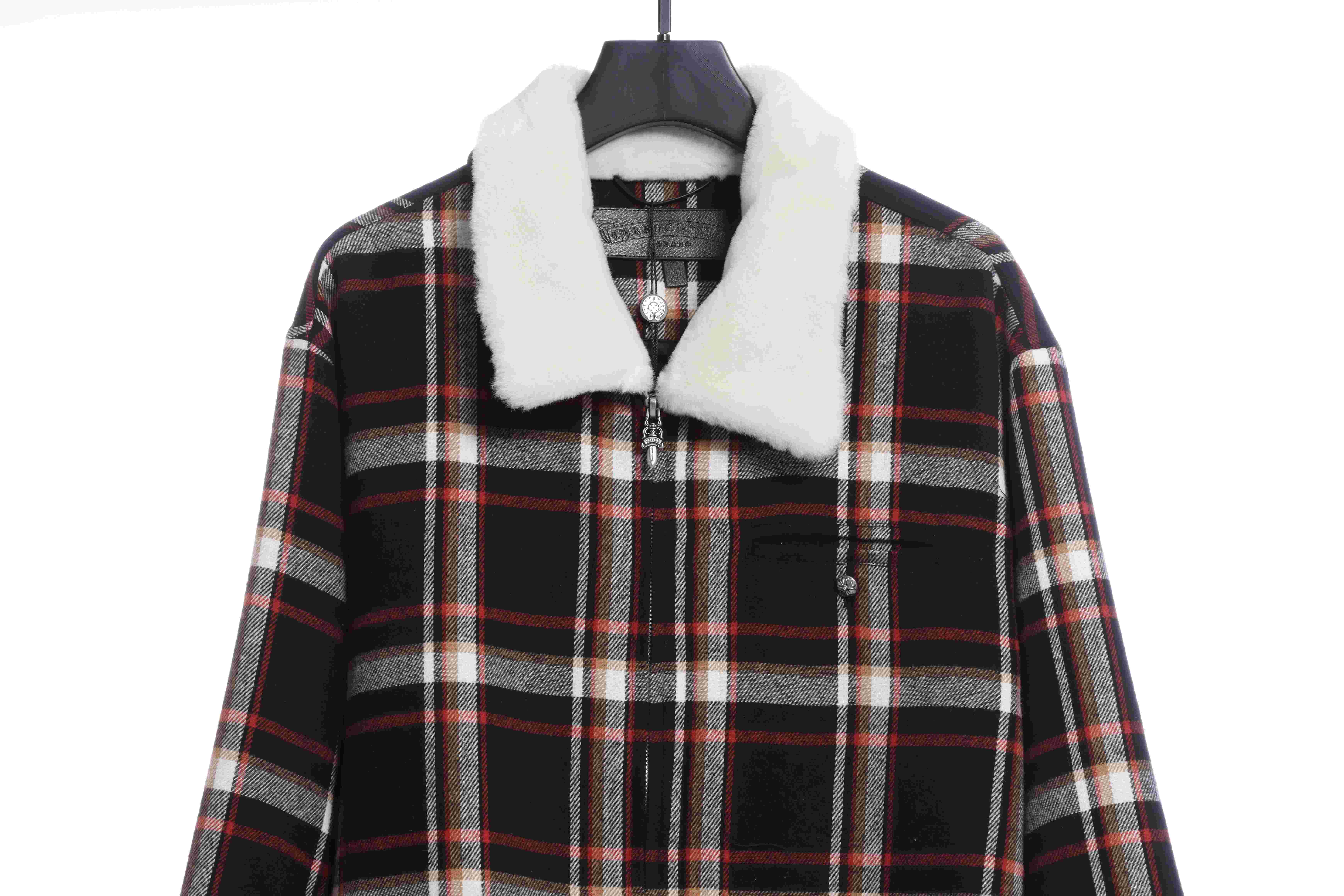 Chorme Sherpa Collar Plaid Jacket 2022 Black Red