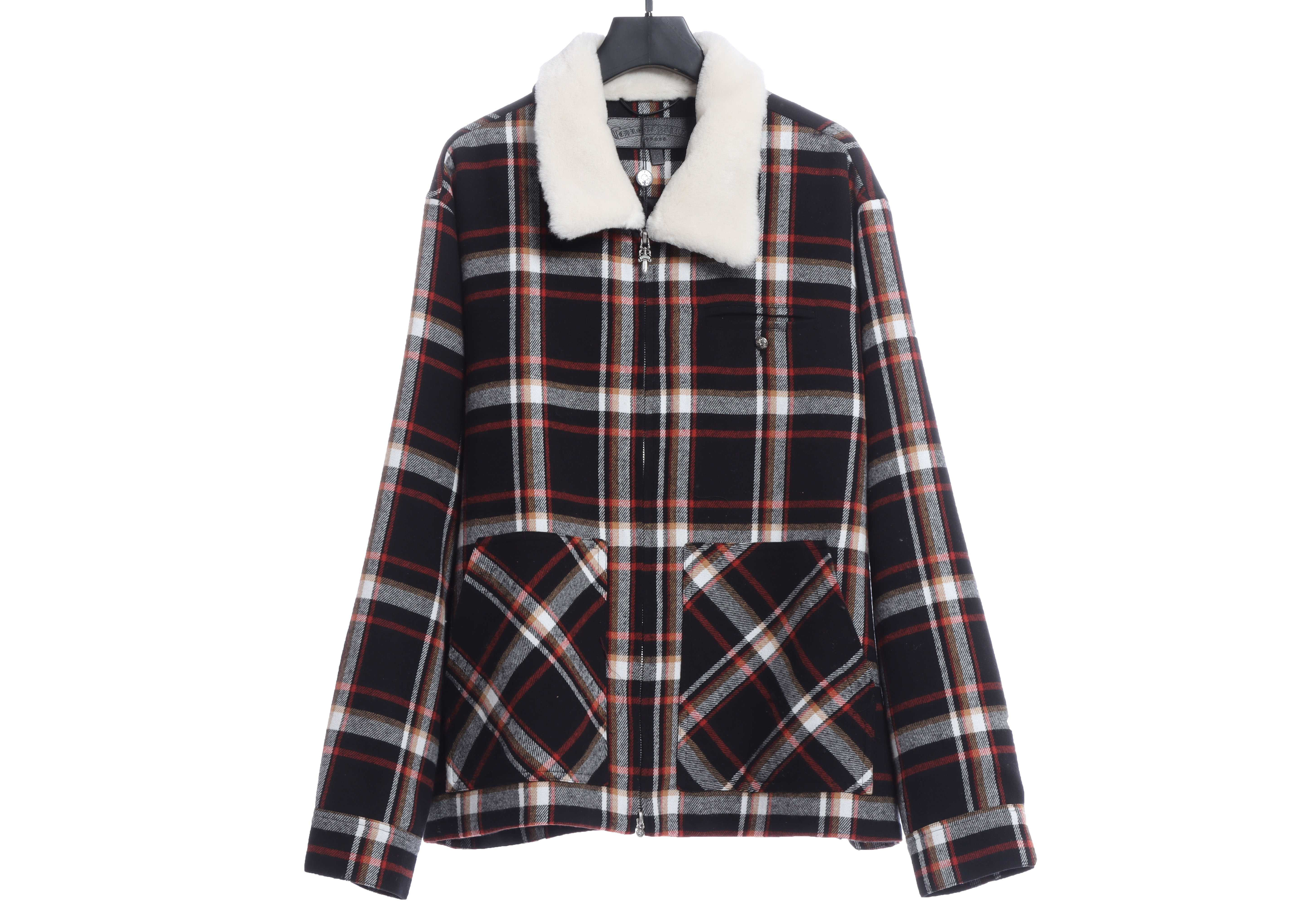 Chorme Sherpa Collar Plaid Jacket 2022 Black Red