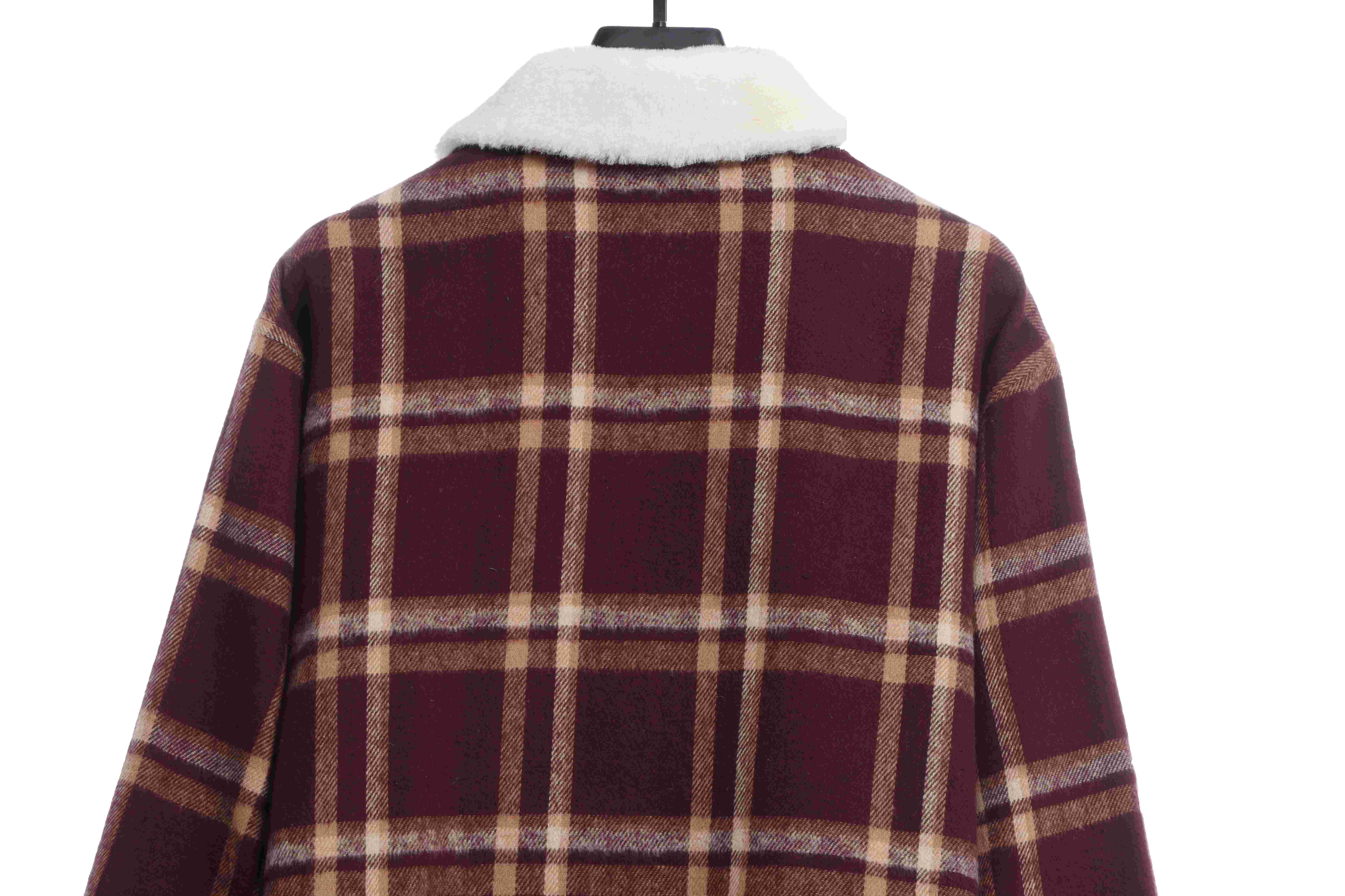 Chorme Sherpa Collar Plaid Jacket 2022 Orange Red