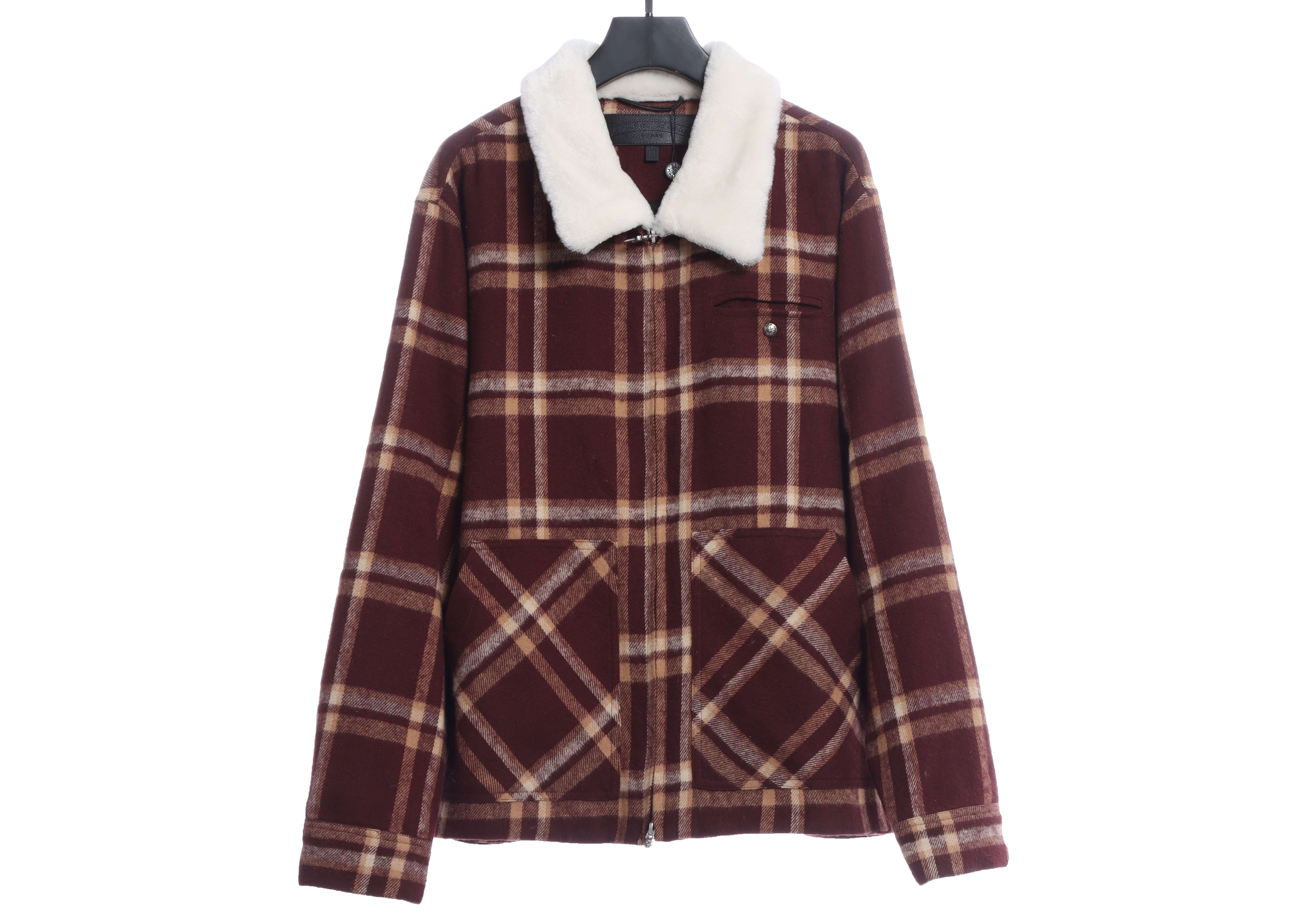 Chorme Sherpa Collar Plaid Jacket 2022 Orange Red