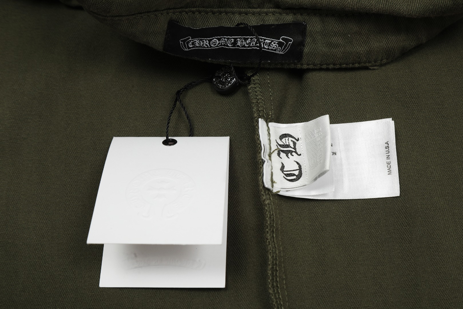 Chrome Hearts embroidered washed denim shirt jacket in military green