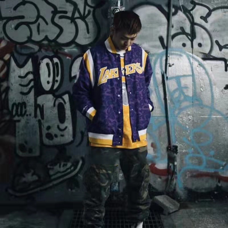 BAPE joint Zijin Lakers embroidered camouflage baseball jacket