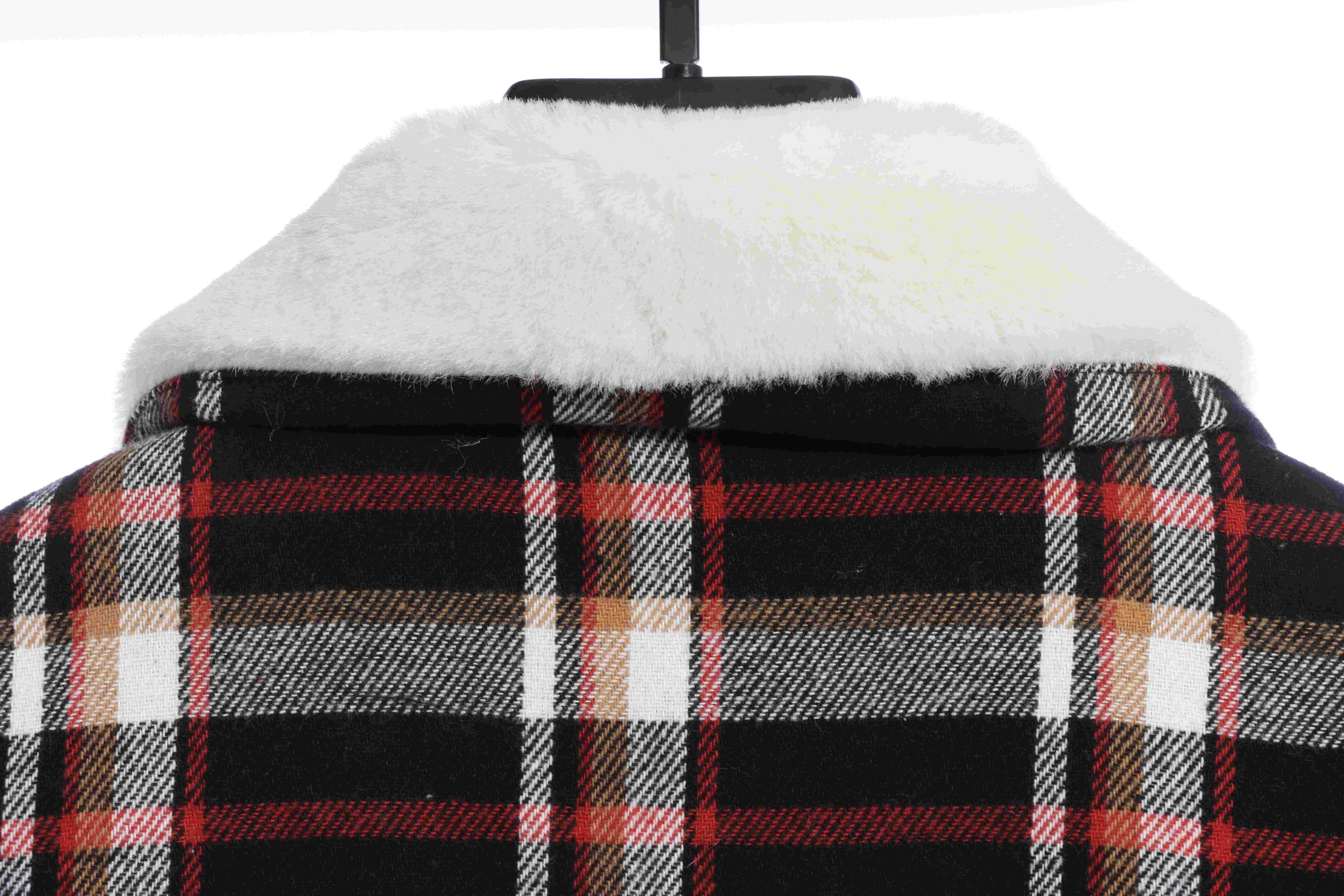 Chorme Sherpa Collar Plaid Jacket 2022 Black Red