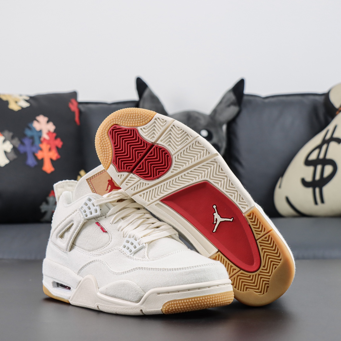 max us16 L*v*s x air jordan 4 white denim ao2571-100