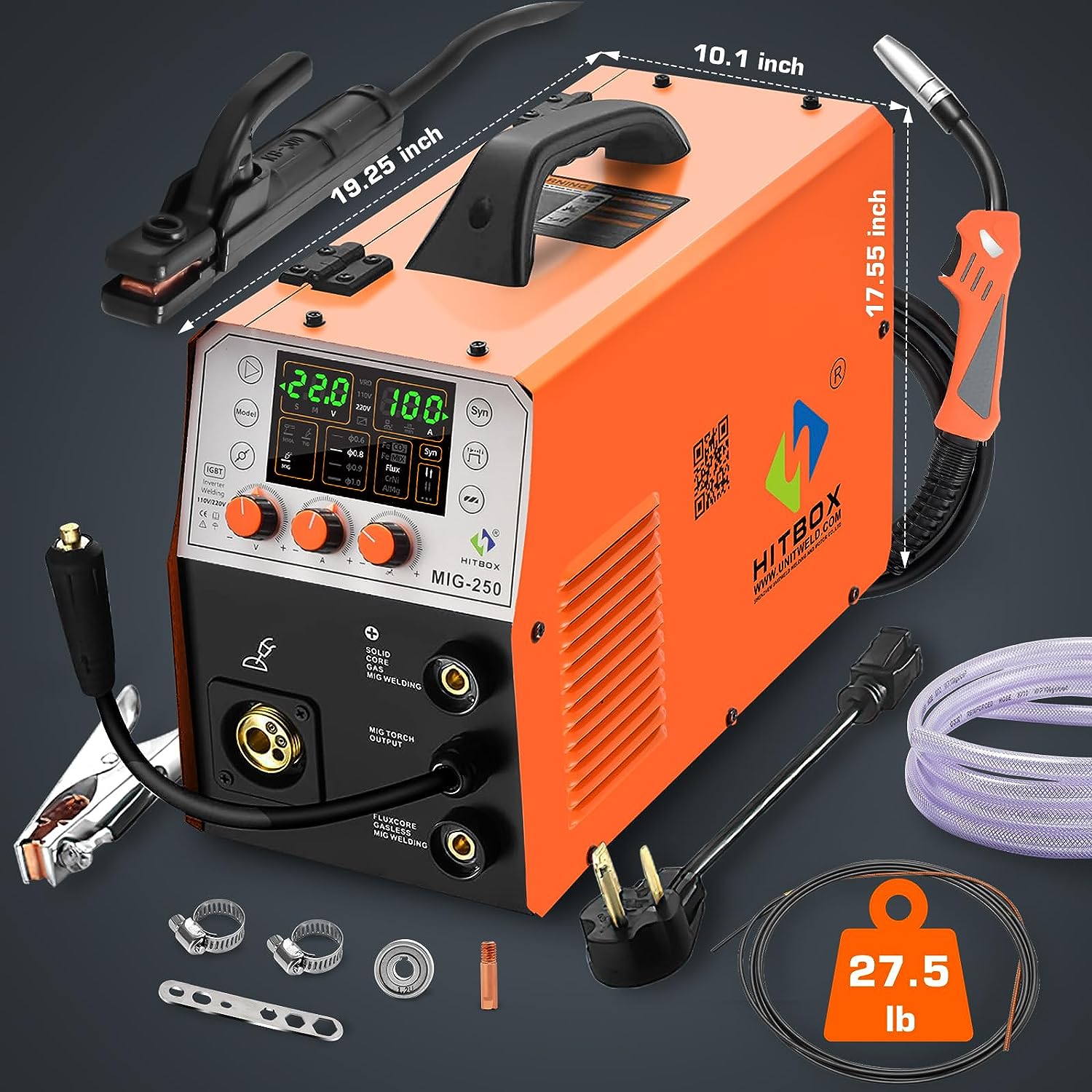 HITBOX 5 in 1 MIG Welder Gas 250A 240V LCD Digital MIG Welder Flux