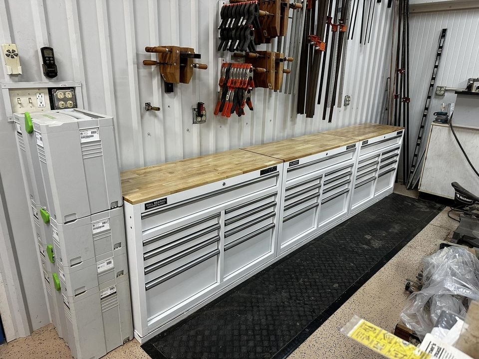 46 in. 9 Drawer Mobile Storage with Solid Wood Top. Denives