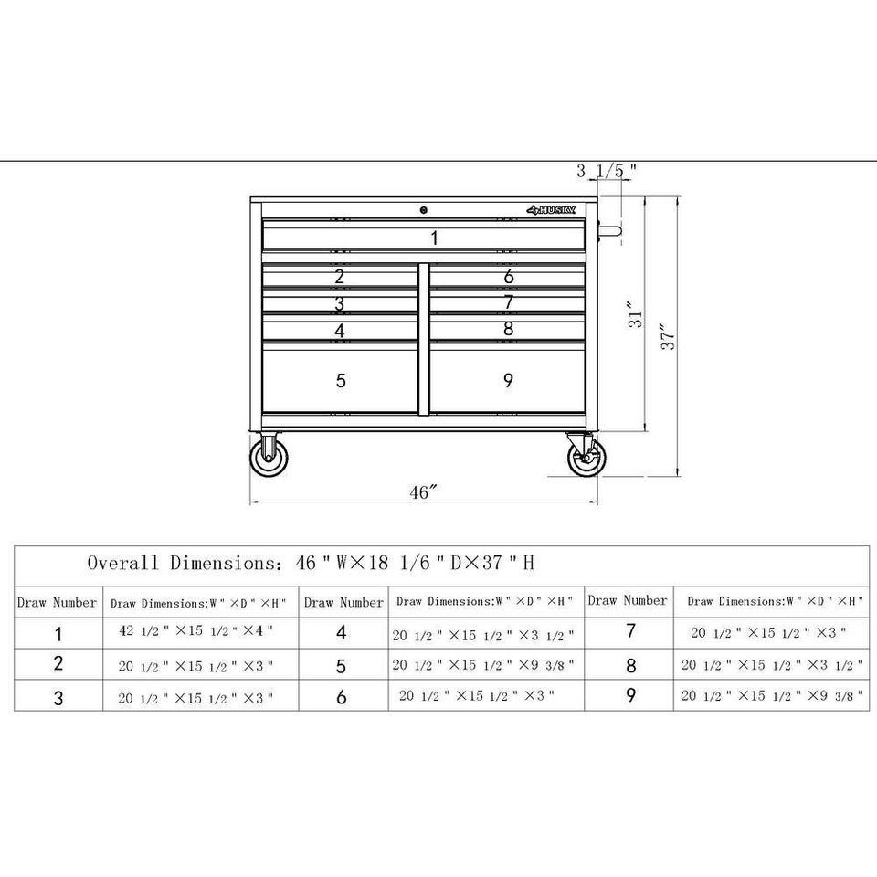 46 in. 9 Drawer Mobile Storage with Solid Wood Top. Denive