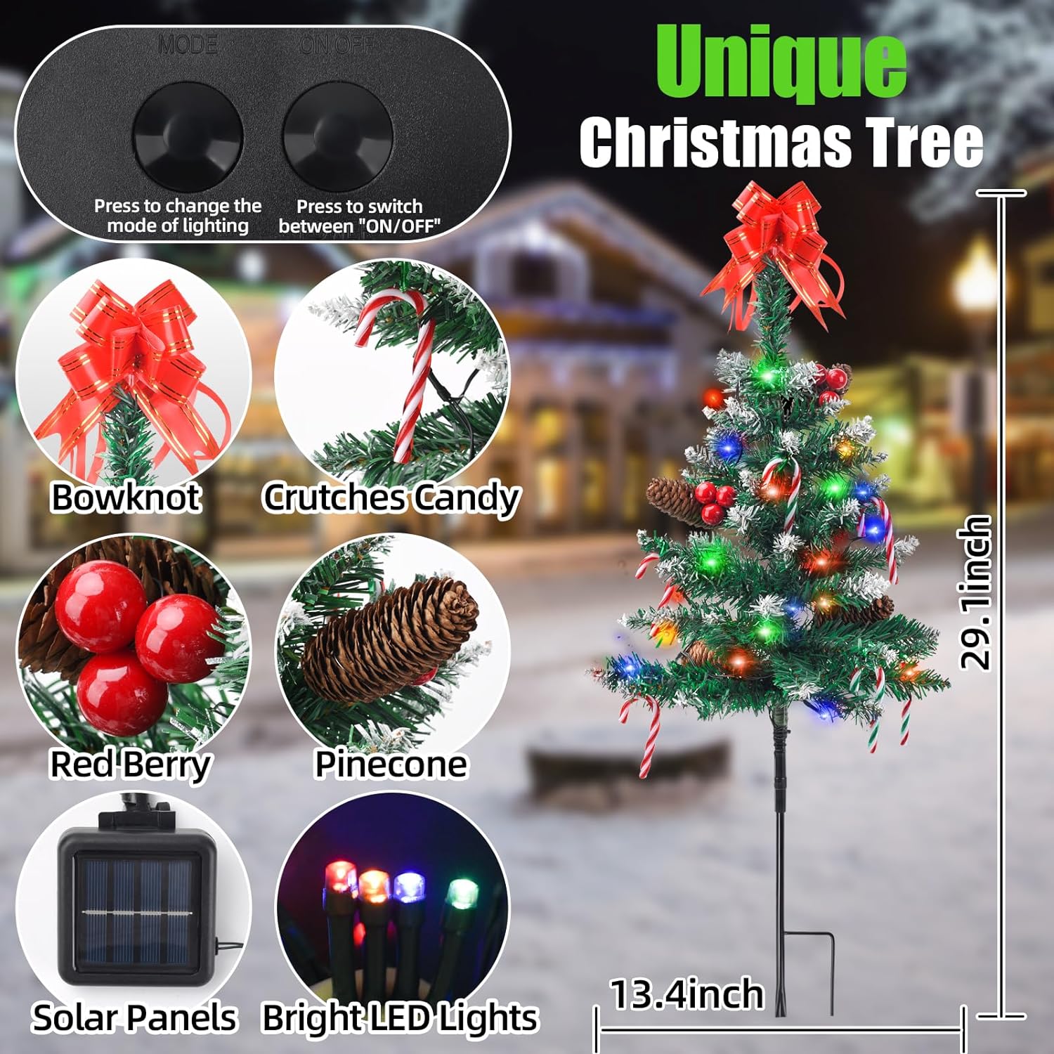 ESNNIE 30in Solar Christmas Tree Pathway Light,Waterproof Christmas
