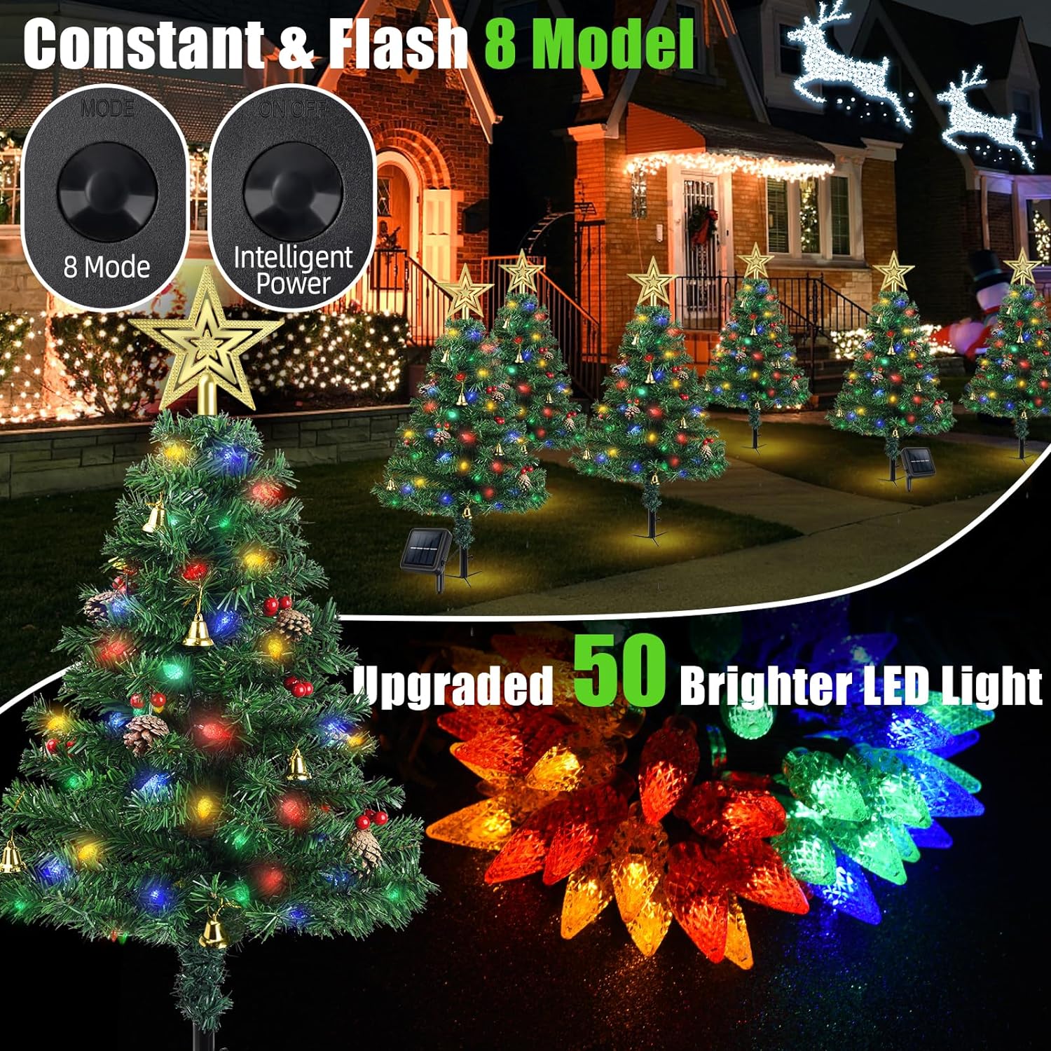 ESNNIE 30in Solar Christmas Tree Pathway Light,Waterproof Christmas