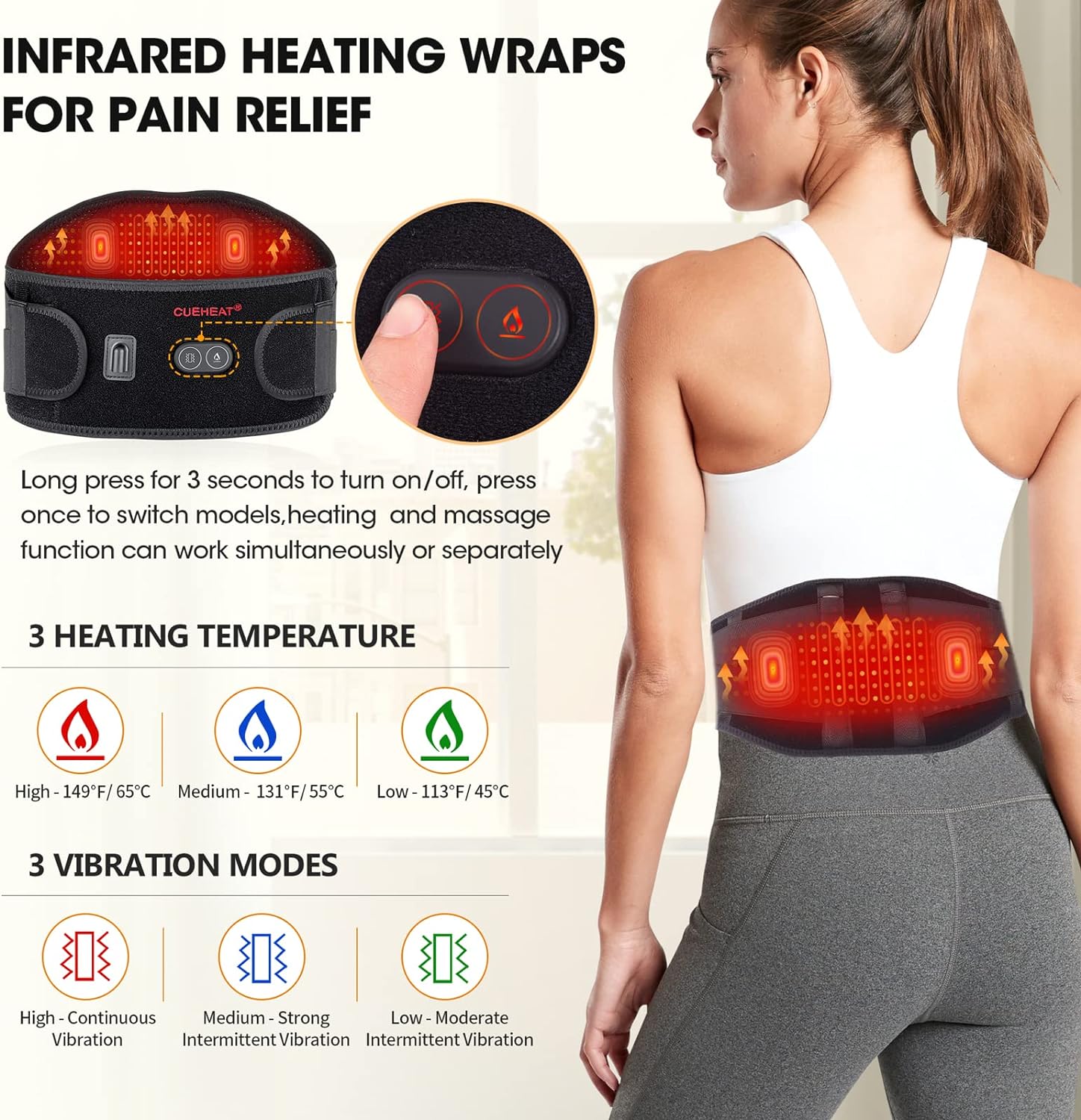 Heating Pad for Back Pain Relief - Cordless Heating Pad Back Brace with Heat  and Massage,Heat Belt for Back Pain Relief Belly Lumbar Spine Stomach  Arthritis(49Inches) Heated Back Brace Massage(49in)