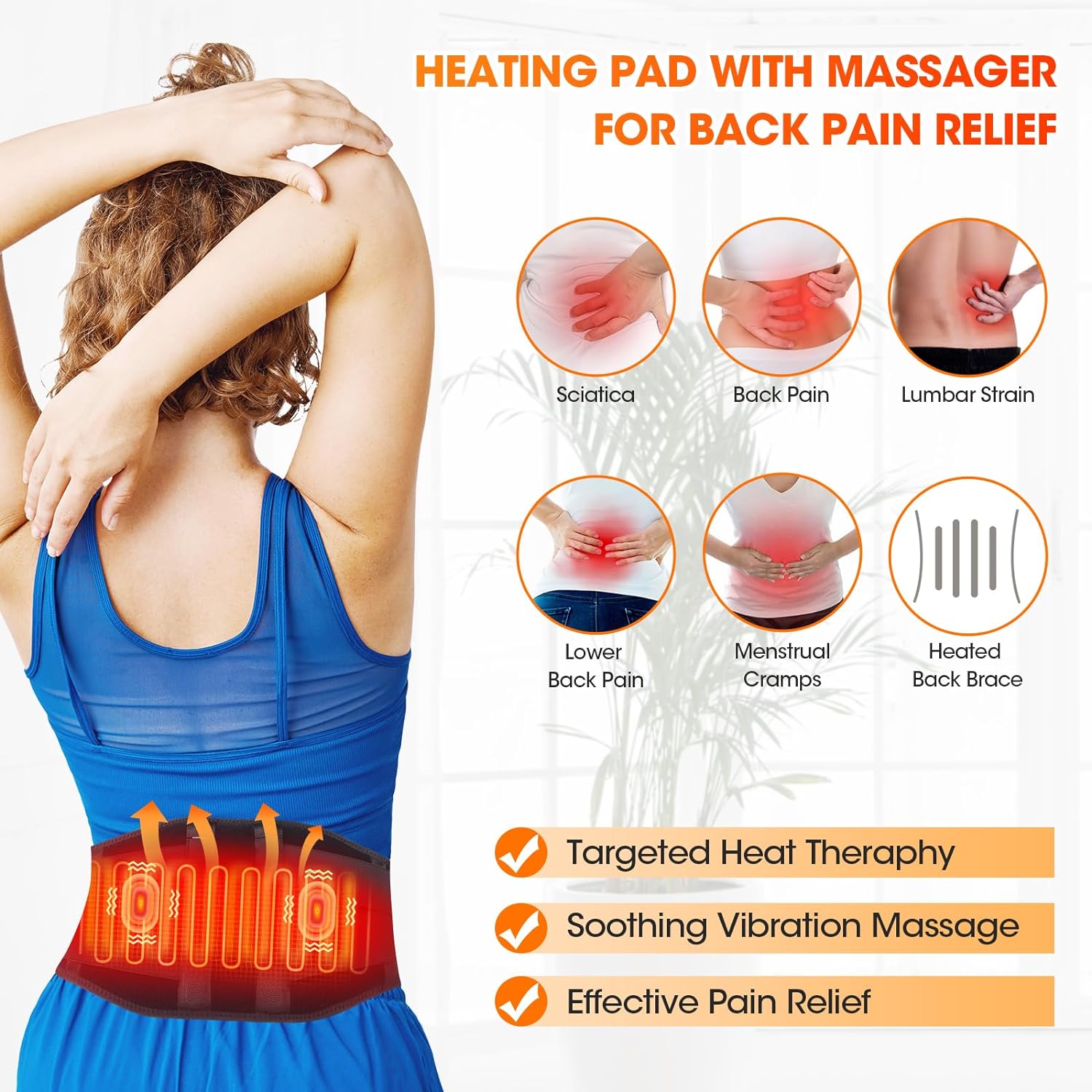 CUEHEAT Heating Pad for Back Pain Relief - Heating Pad Back Brace with Heat  and Massage,Heat Belt for Back Pain Relief Belly Lumbar Spine Stomach