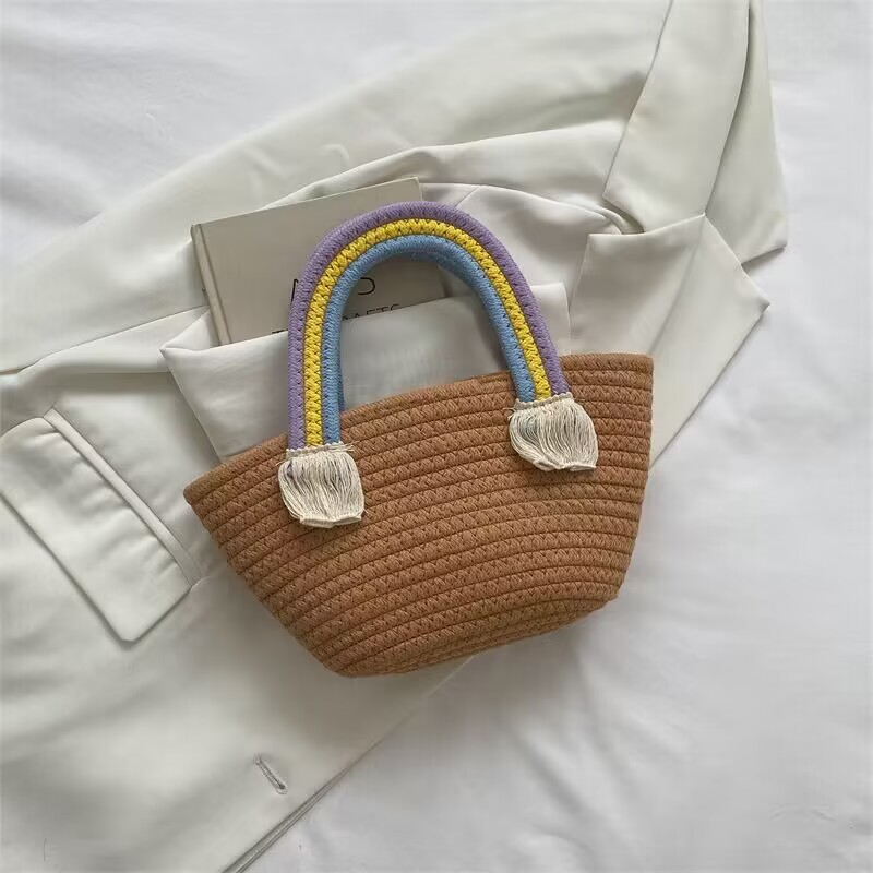 Summer Handmade Bags for Women Beach Weaving Ladies Straw Bag Wrapped Beach Bag Moon shaped Top Handle Handbags Totes