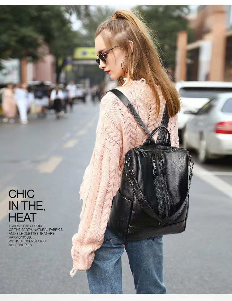 new Korean version of the backpack, the trend of casual fashion soft leather multi-functional bag