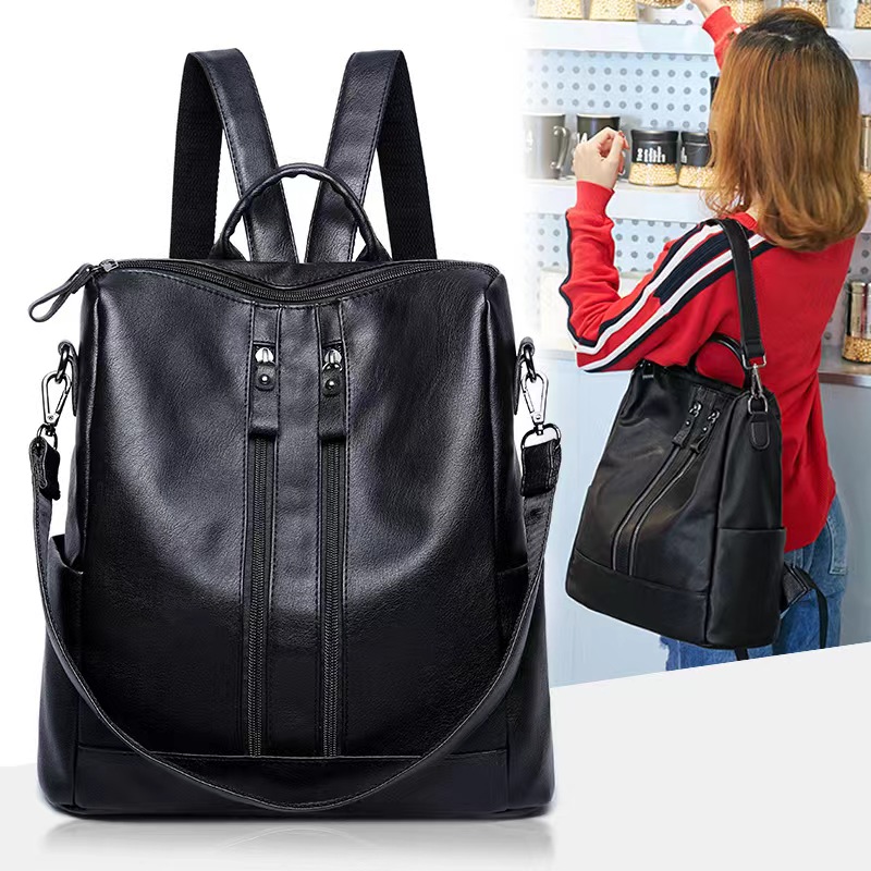 new Korean version of the backpack, the trend of casual fashion soft leather multi-functional bag