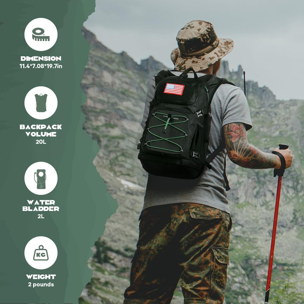 Hydration Backpack, Hiking Backpack with 2L Water Bladder, High Flow Bite Valve Water Backpack Men Women Lightweight Insulation for Hiking, Cycling, Running, Climbing, Camping