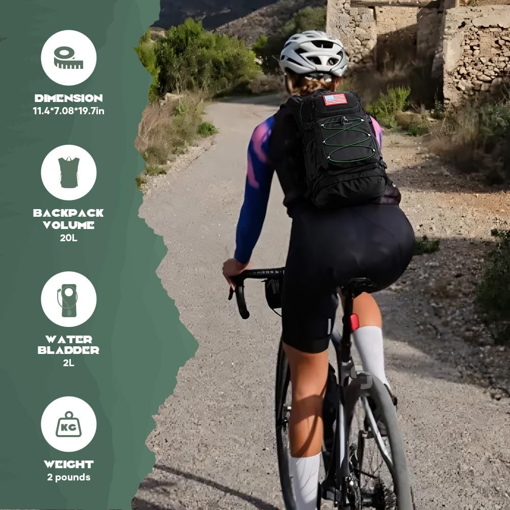 Hydration Backpack, Hiking Backpack with 2L Water Bladder, High Flow Bite Valve Water Backpack Men Women Lightweight Insulation for Hiking, Cycling, Running, Climbing, Camping