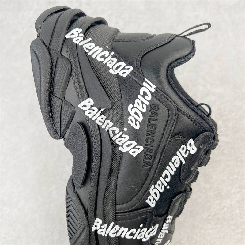 Balenciaga Triple S Stylish Lace-Up Sneakers Black & White 536737W2FAB1090