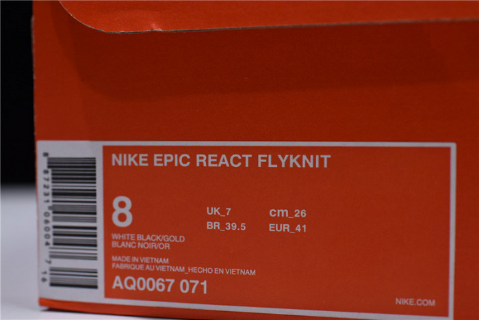 Mens Nike Epic React Flyknit White/Black-Gold AQ0067-071