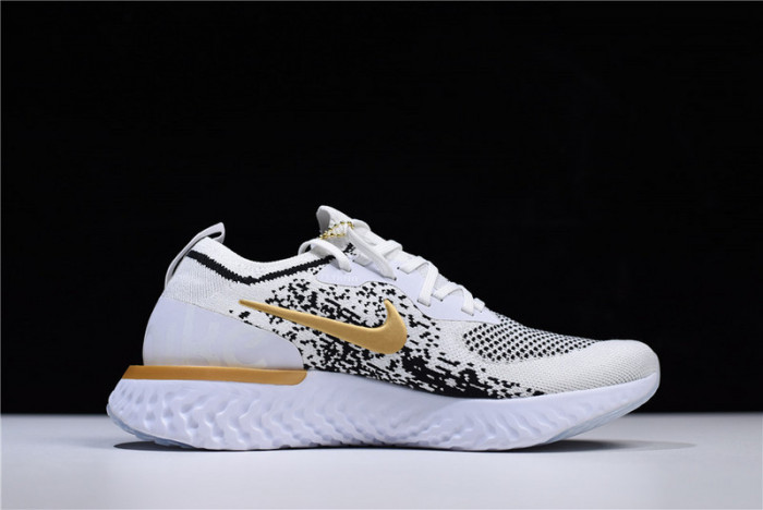 Mens Nike Epic React Flyknit White/Black-Gold AQ0067-071