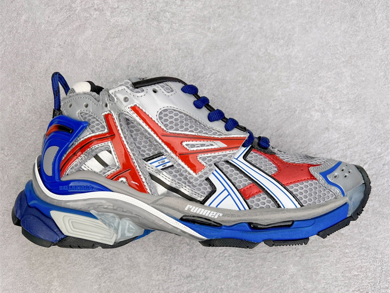 Balenciaga Runner Lace-Up Sneakers Gray Blue Red 677403W3RB61264