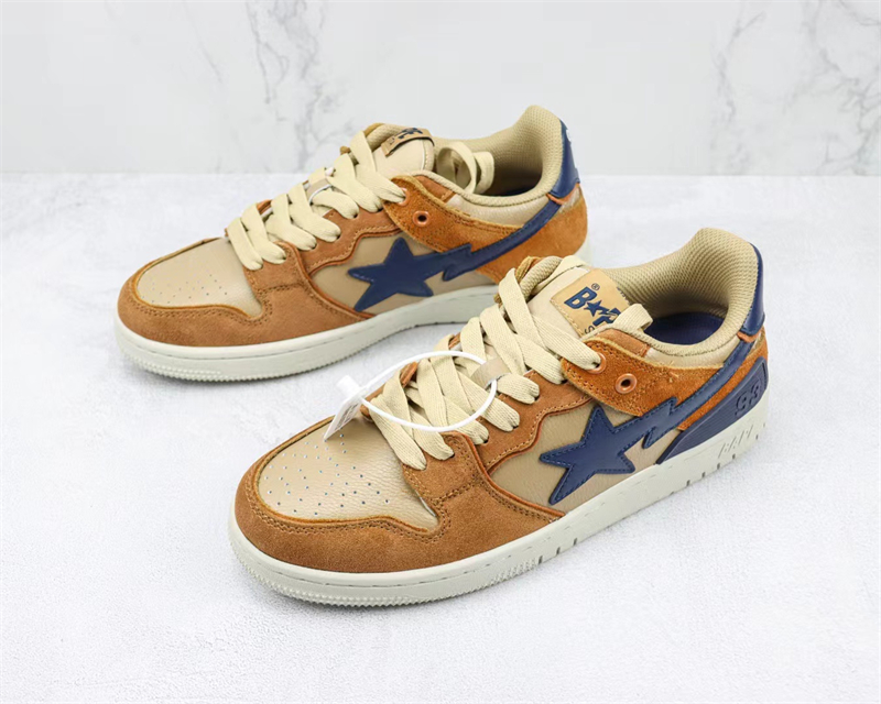 A BATHING APE SK8 suede leather low-top lace-up fashion sneakers Brown 1I70-291-009