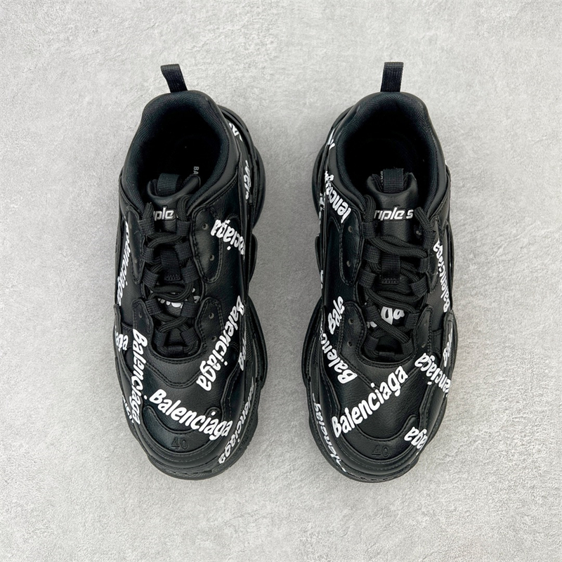 Balenciaga Triple S Stylish Lace-Up Sneakers Black & White 536737W2FAB1090