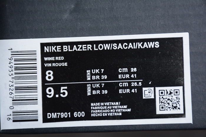 KAWS x sacai x Blazer Low Team Red DM7901-600