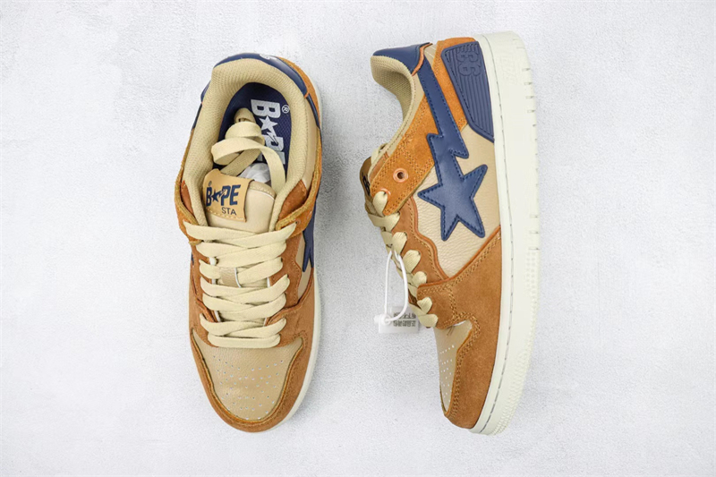 A BATHING APE SK8 suede leather low-top lace-up fashion sneakers Brown 1I70-291-009