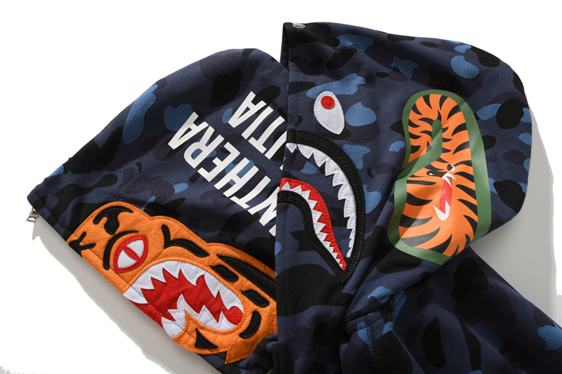 Bape Camo Tiger Shark Wide Full Zip Double Hoodie