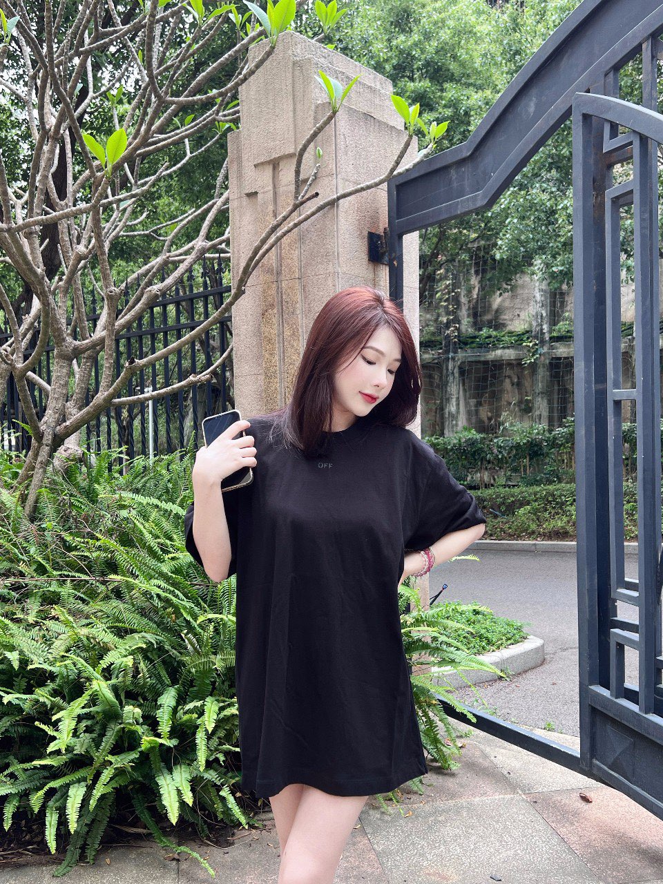 OW overlapping arrowhead pattern printing short sleeves